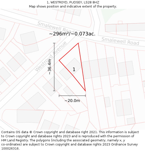 1, WESTROYD, PUDSEY, LS28 8HZ: Plot and title map