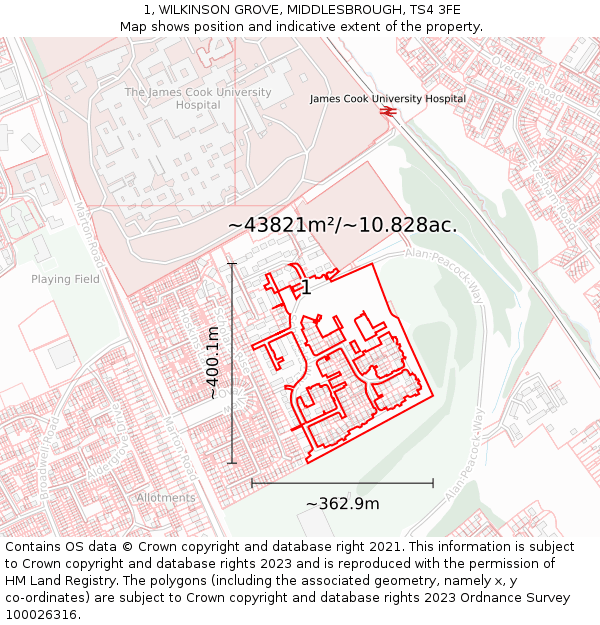 1, WILKINSON GROVE, MIDDLESBROUGH, TS4 3FE: Plot and title map