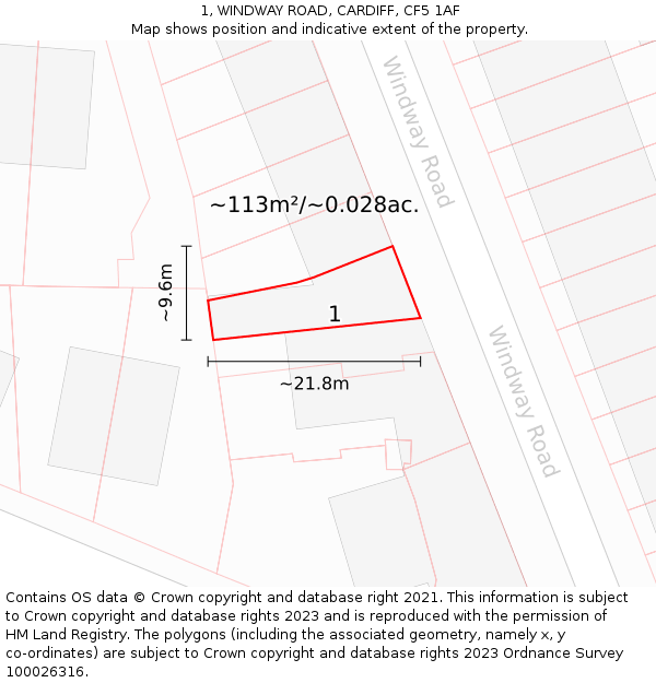 1, WINDWAY ROAD, CARDIFF, CF5 1AF: Plot and title map