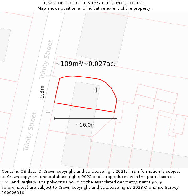 1, WINTON COURT, TRINITY STREET, RYDE, PO33 2DJ: Plot and title map