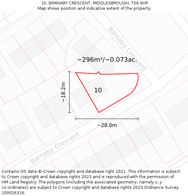 10, BARNABY CRESCENT, MIDDLESBROUGH, TS6 9HP: Plot and title map