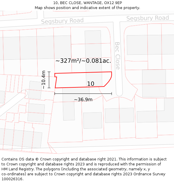 10, BEC CLOSE, WANTAGE, OX12 9EP: Plot and title map