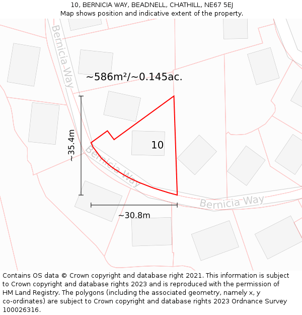 10, BERNICIA WAY, BEADNELL, CHATHILL, NE67 5EJ: Plot and title map