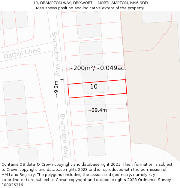 10, BRAMPTON WAY, BRIXWORTH, NORTHAMPTON, NN6 9BD: Plot and title map