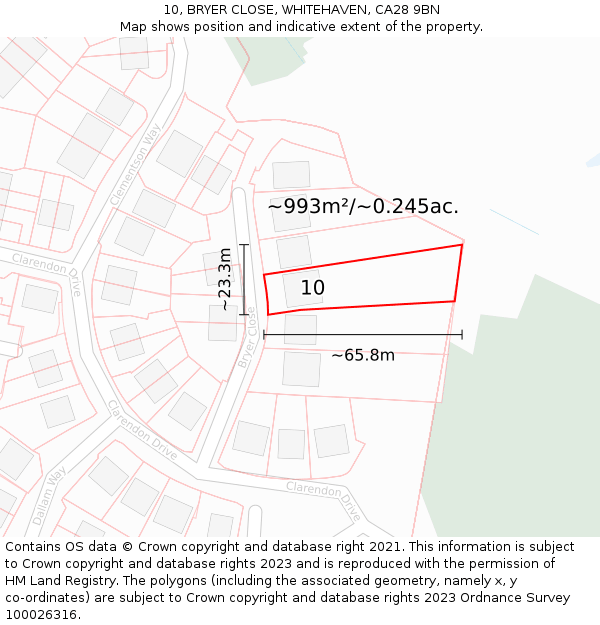 10, BRYER CLOSE, WHITEHAVEN, CA28 9BN: Plot and title map