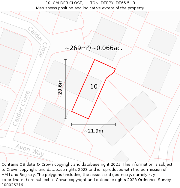 10, CALDER CLOSE, HILTON, DERBY, DE65 5HR: Plot and title map