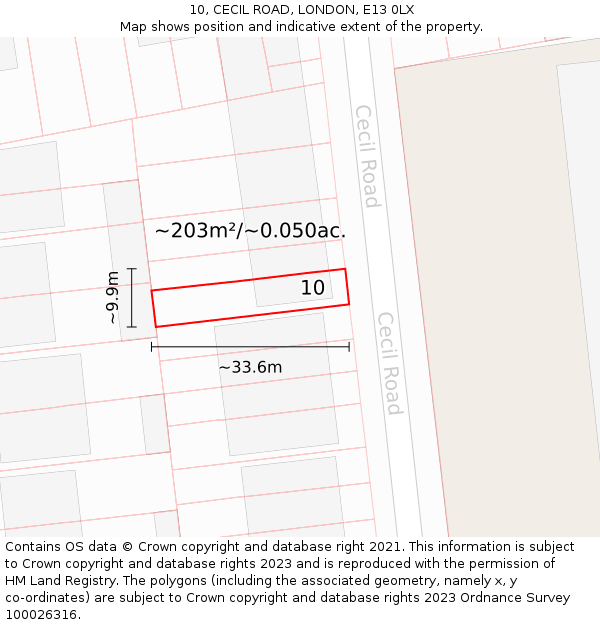 10, CECIL ROAD, LONDON, E13 0LX: Plot and title map