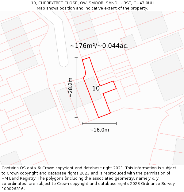 10, CHERRYTREE CLOSE, OWLSMOOR, SANDHURST, GU47 0UH: Plot and title map