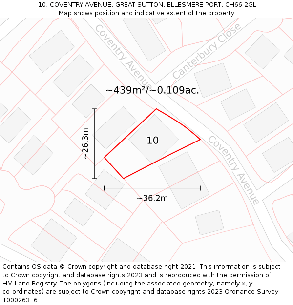 10, COVENTRY AVENUE, GREAT SUTTON, ELLESMERE PORT, CH66 2GL: Plot and title map