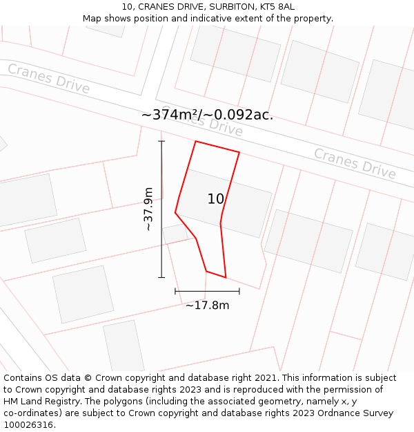 10, CRANES DRIVE, SURBITON, KT5 8AL: Plot and title map