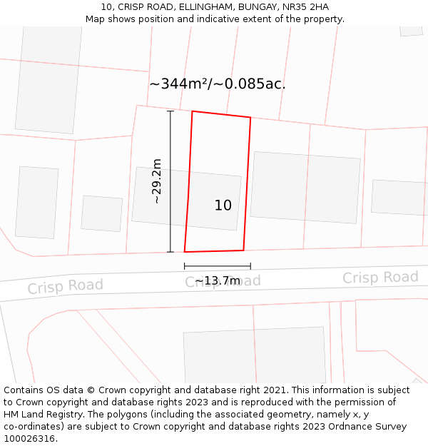 10, CRISP ROAD, ELLINGHAM, BUNGAY, NR35 2HA: Plot and title map