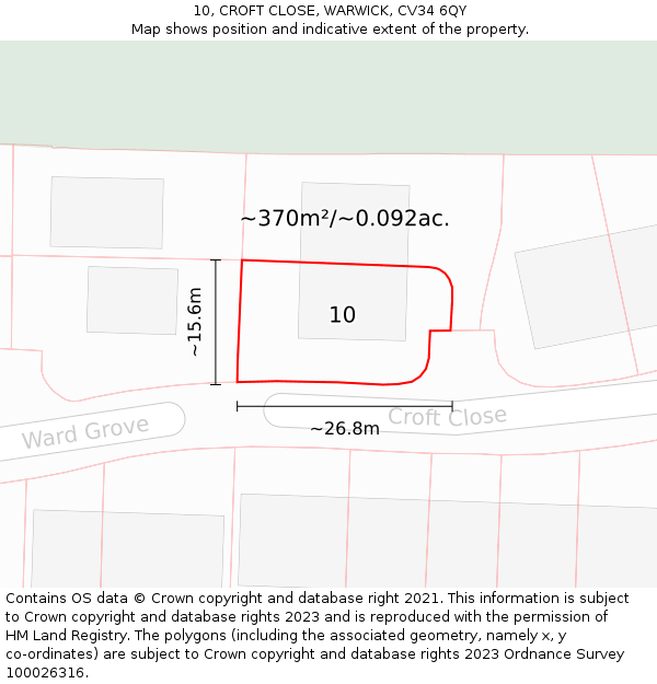 10, CROFT CLOSE, WARWICK, CV34 6QY: Plot and title map