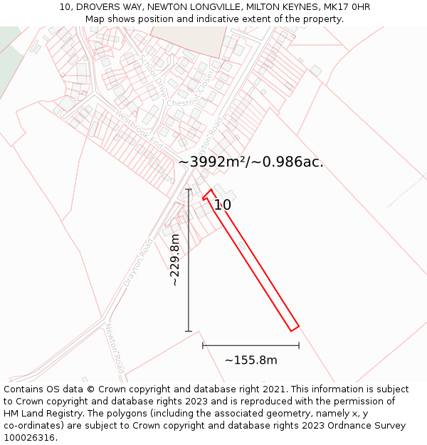 10, DROVERS WAY, NEWTON LONGVILLE, MILTON KEYNES, MK17 0HR: Plot and title map