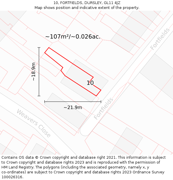 10, FORTFIELDS, DURSLEY, GL11 4JZ: Plot and title map