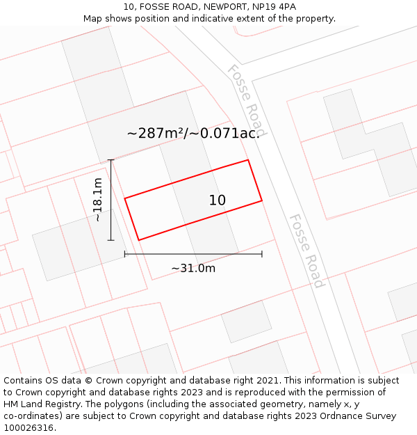 10, FOSSE ROAD, NEWPORT, NP19 4PA: Plot and title map