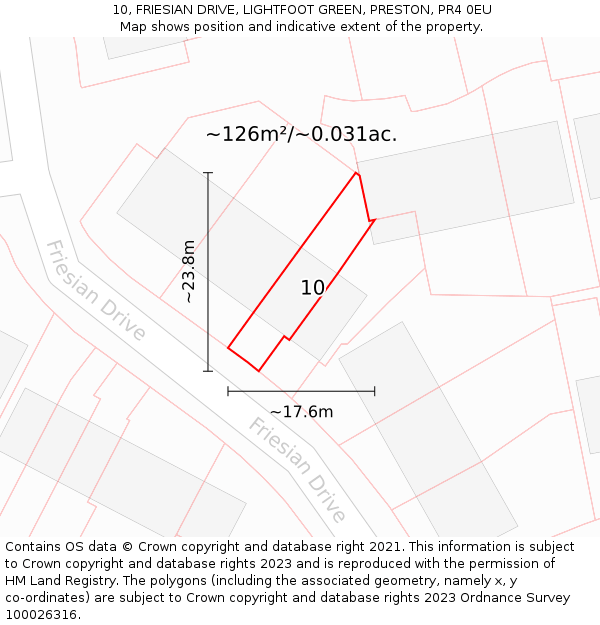 10, FRIESIAN DRIVE, LIGHTFOOT GREEN, PRESTON, PR4 0EU: Plot and title map
