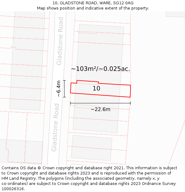 10, GLADSTONE ROAD, WARE, SG12 0AG: Plot and title map