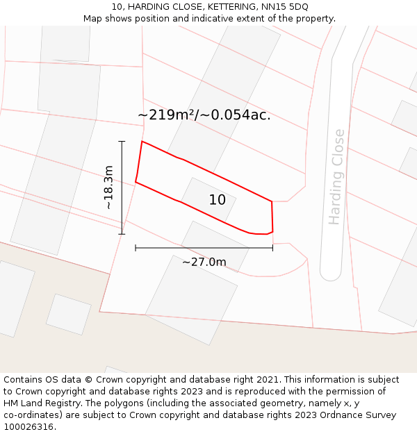 10, HARDING CLOSE, KETTERING, NN15 5DQ: Plot and title map