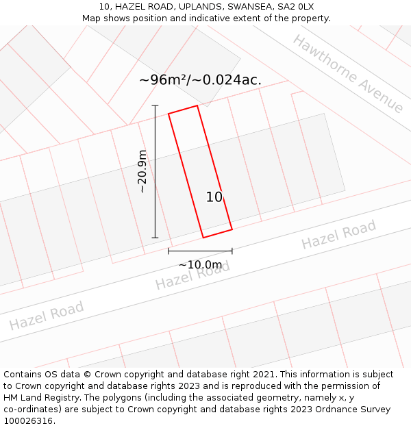 10, HAZEL ROAD, UPLANDS, SWANSEA, SA2 0LX: Plot and title map