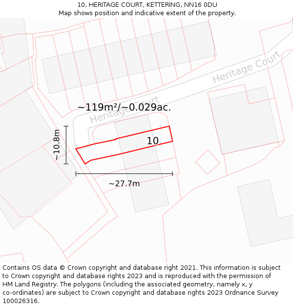 10, HERITAGE COURT, KETTERING, NN16 0DU: Plot and title map