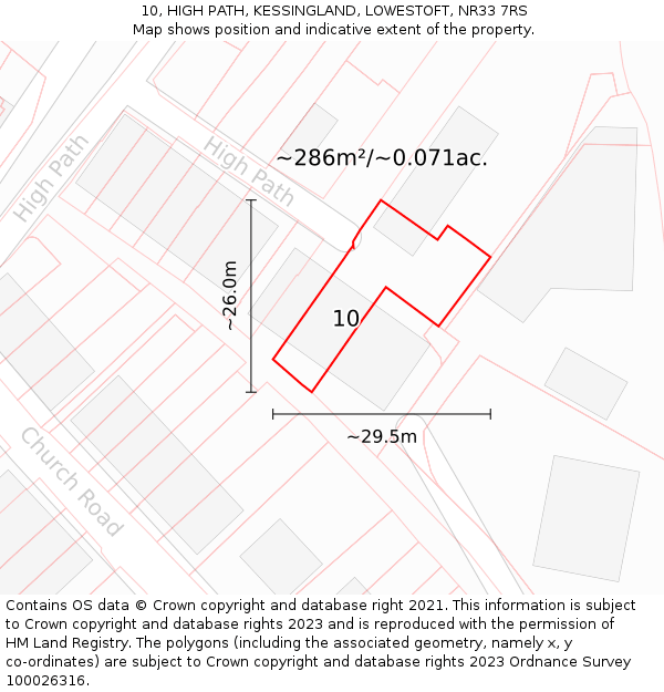 10, HIGH PATH, KESSINGLAND, LOWESTOFT, NR33 7RS: Plot and title map