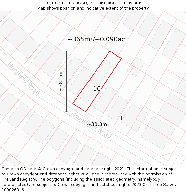 10, HUNTFIELD ROAD, BOURNEMOUTH, BH9 3HN: Plot and title map