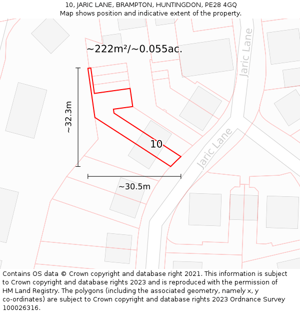 10, JARIC LANE, BRAMPTON, HUNTINGDON, PE28 4GQ: Plot and title map