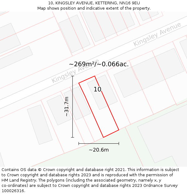 10, KINGSLEY AVENUE, KETTERING, NN16 9EU: Plot and title map