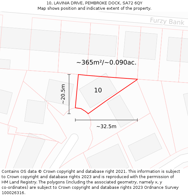 10, LAVINIA DRIVE, PEMBROKE DOCK, SA72 6QY: Plot and title map