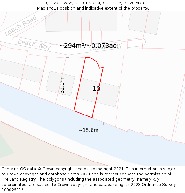 10, LEACH WAY, RIDDLESDEN, KEIGHLEY, BD20 5DB: Plot and title map