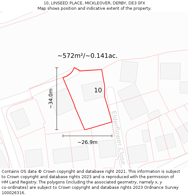 10, LINSEED PLACE, MICKLEOVER, DERBY, DE3 0FX: Plot and title map
