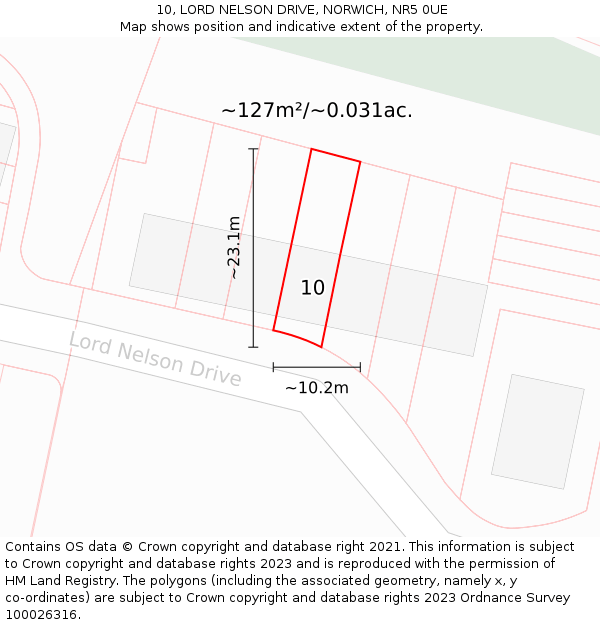 10, LORD NELSON DRIVE, NORWICH, NR5 0UE: Plot and title map