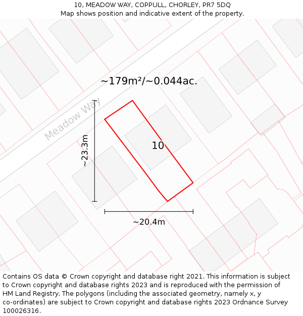 10, MEADOW WAY, COPPULL, CHORLEY, PR7 5DQ: Plot and title map