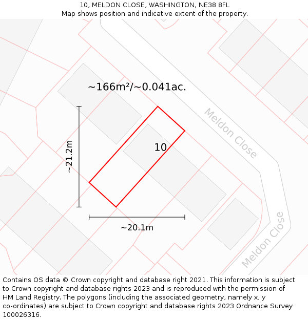10, MELDON CLOSE, WASHINGTON, NE38 8FL: Plot and title map