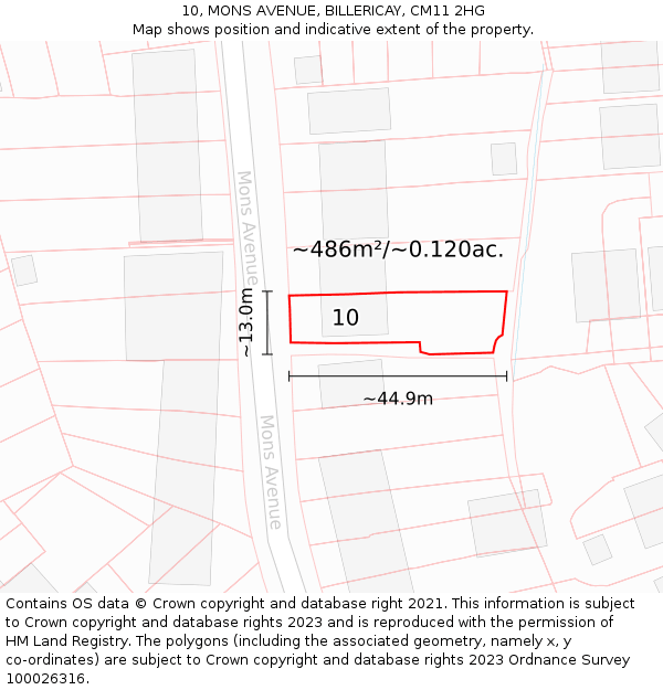 10, MONS AVENUE, BILLERICAY, CM11 2HG: Plot and title map