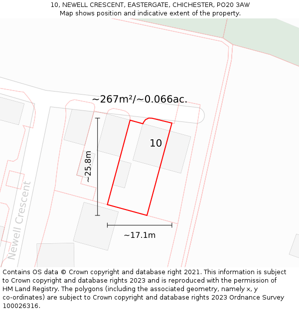 10, NEWELL CRESCENT, EASTERGATE, CHICHESTER, PO20 3AW: Plot and title map