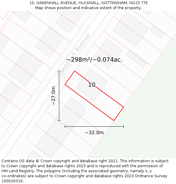 10, OAKENHALL AVENUE, HUCKNALL, NOTTINGHAM, NG15 7TE: Plot and title map