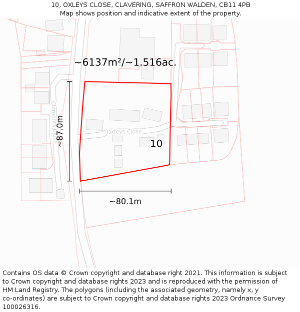 10, OXLEYS CLOSE, CLAVERING, SAFFRON WALDEN, CB11 4PB: Plot and title map