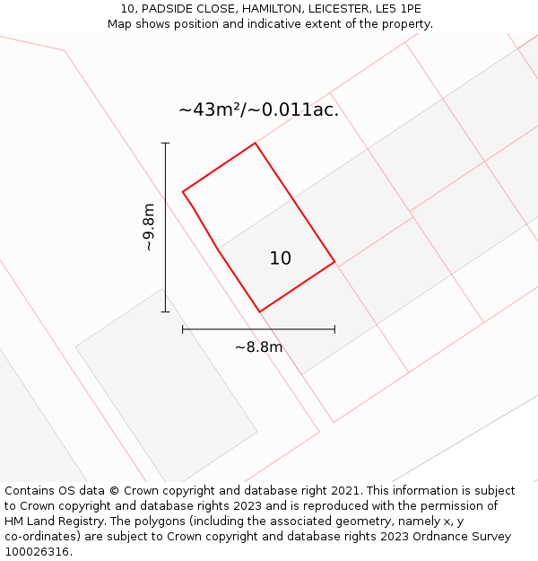 10, PADSIDE CLOSE, HAMILTON, LEICESTER, LE5 1PE: Plot and title map