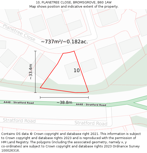 10, PLANETREE CLOSE, BROMSGROVE, B60 1AW: Plot and title map