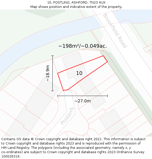 10, POSTLING, ASHFORD, TN23 4UX: Plot and title map