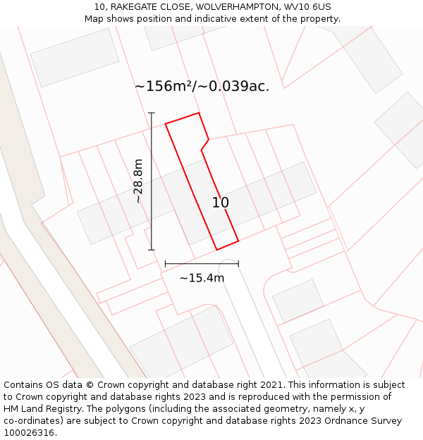 10, RAKEGATE CLOSE, WOLVERHAMPTON, WV10 6US: Plot and title map