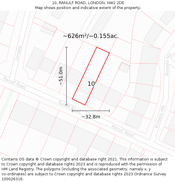 10, RANULF ROAD, LONDON, NW2 2DE: Plot and title map