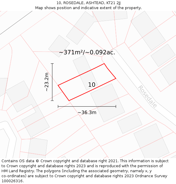 10, ROSEDALE, ASHTEAD, KT21 2JJ: Plot and title map