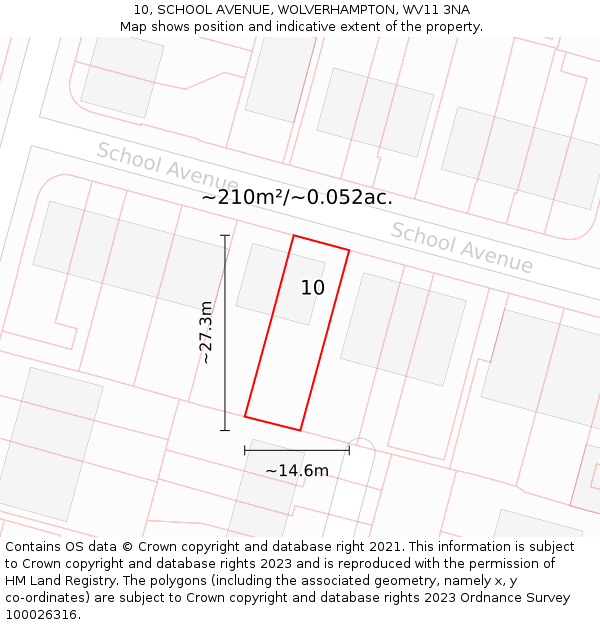 10, SCHOOL AVENUE, WOLVERHAMPTON, WV11 3NA: Plot and title map