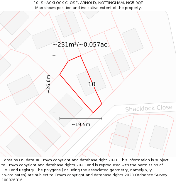 10, SHACKLOCK CLOSE, ARNOLD, NOTTINGHAM, NG5 9QE: Plot and title map