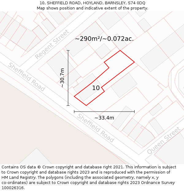10, SHEFFIELD ROAD, HOYLAND, BARNSLEY, S74 0DQ: Plot and title map