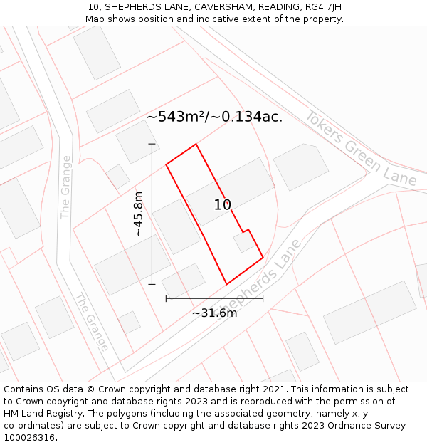 10, SHEPHERDS LANE, CAVERSHAM, READING, RG4 7JH: Plot and title map