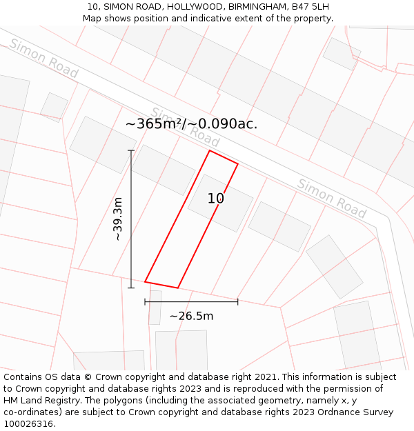 10, SIMON ROAD, HOLLYWOOD, BIRMINGHAM, B47 5LH: Plot and title map