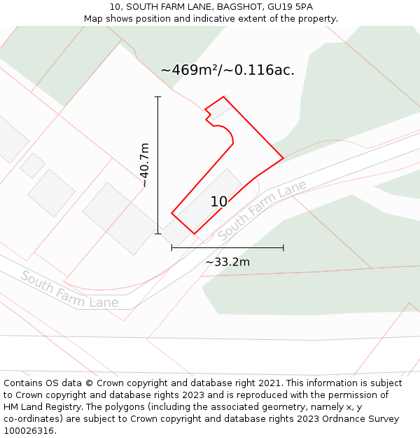 10, SOUTH FARM LANE, BAGSHOT, GU19 5PA: Plot and title map